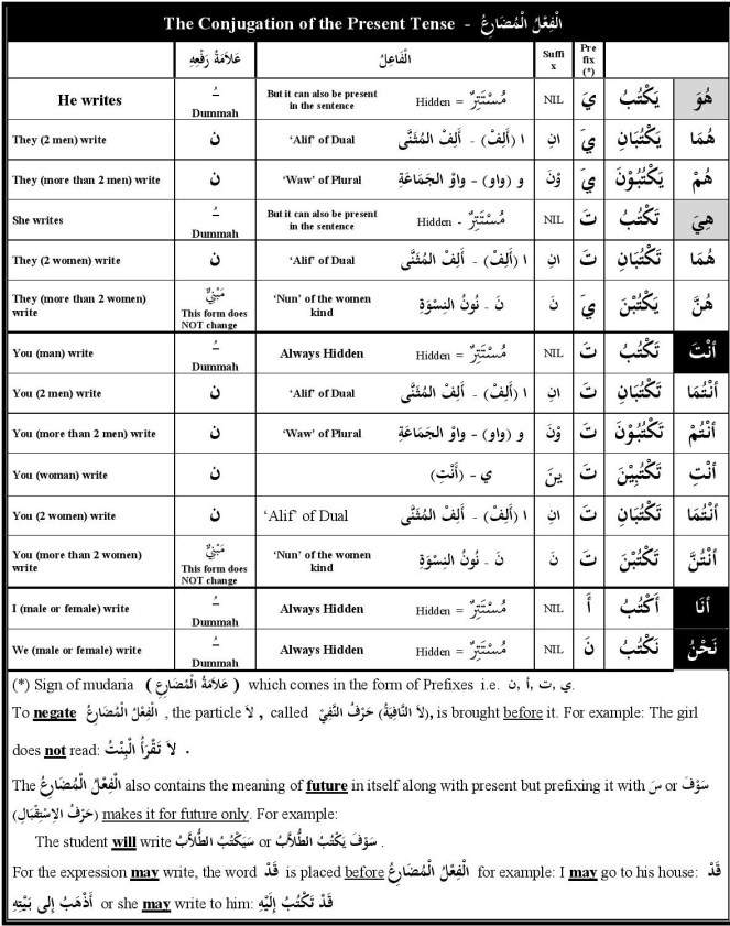 Conjugation of Present tense (Mudaria)