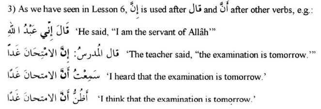 Inna is used after qaala and Anaa after other Verbs