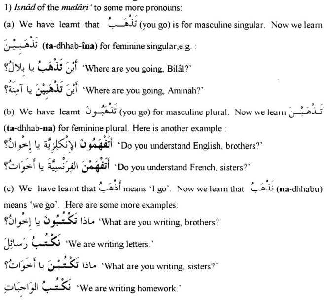 Isnaad of Mudaari to some more pronouns